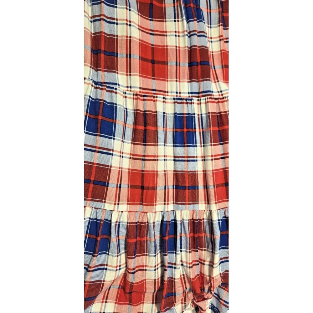 Torrid Puff Sleeve Tiered Challis Plaid Red White & Blue Prairie Maxi Dress 1X - Picture 3 of 16